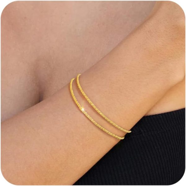 Gold Bracelets for Women, Dainty Gold Jewelry Gifts for Women, 14k Gold Bracelets for Women Non Tarnish, Trendy Gold Bracelet Waterproof, Gold Accessories for women - Image 102