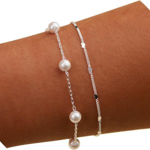 Gold Bracelets for Women,Dainty Bracelets Set for Women Trendy, Gold Bracelets Stack With Beaded, Cuban, Paperclip, Heart, Snake, Rope, Pearl, Cross, Hand Chain, Silver Jewelry Gifts for Women Christmas