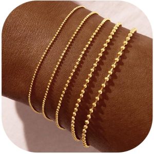 Gold Bracelets for Women,Dainty Bracelets Set for Women Trendy, Gold Bracelets Stack With Beaded, Cuban, Paperclip, Heart, Snake, Rope, Pearl, Cross, Hand Chain, Silver Jewelry Gifts for Women Christmas