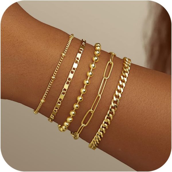 Gold Bracelets for Women,Dainty Bracelets Set for Women Trendy, Gold Bracelets Stack With Beaded, Cuban, Paperclip, Heart, Snake, Rope, Pearl, Cross, Hand Chain, Silver Jewelry Gifts for Women Christmas - Image 38