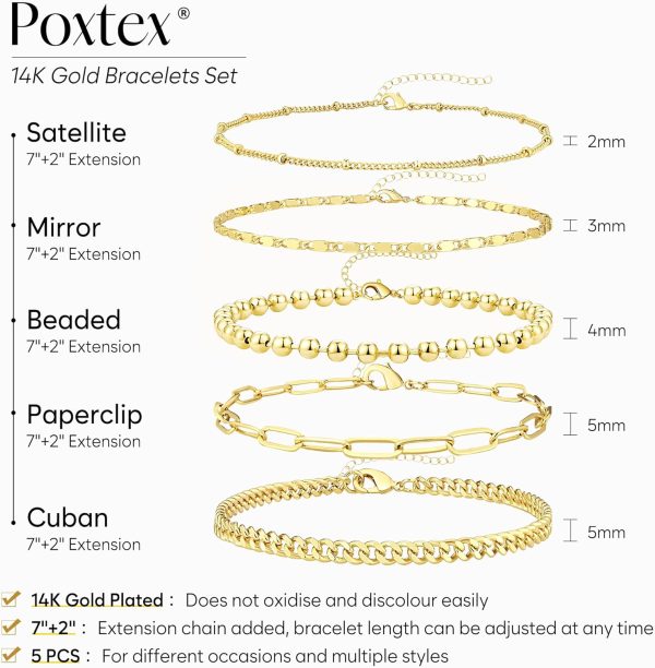 Gold Bracelets for Women,Dainty Bracelets Set for Women Trendy, Gold Bracelets Stack With Beaded, Cuban, Paperclip, Heart, Snake, Rope, Pearl, Cross, Hand Chain, Silver Jewelry Gifts for Women Christmas - Image 43