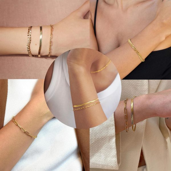 Gold Bracelets for Women,Dainty Bracelets Set for Women Trendy, Gold Bracelets Stack With Beaded, Cuban, Paperclip, Heart, Snake, Rope, Pearl, Cross, Hand Chain, Silver Jewelry Gifts for Women Christmas - Image 49