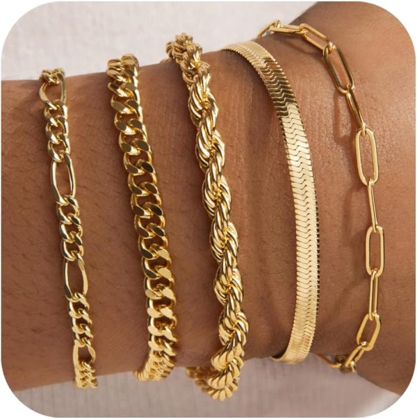 Gold Bracelets for Women,Dainty Bracelets Set for Women Trendy, Gold Bracelets Stack With Beaded, Cuban, Paperclip, Heart, Snake, Rope, Pearl, Cross, Hand Chain, Silver Jewelry Gifts for Women Christmas - Image 60