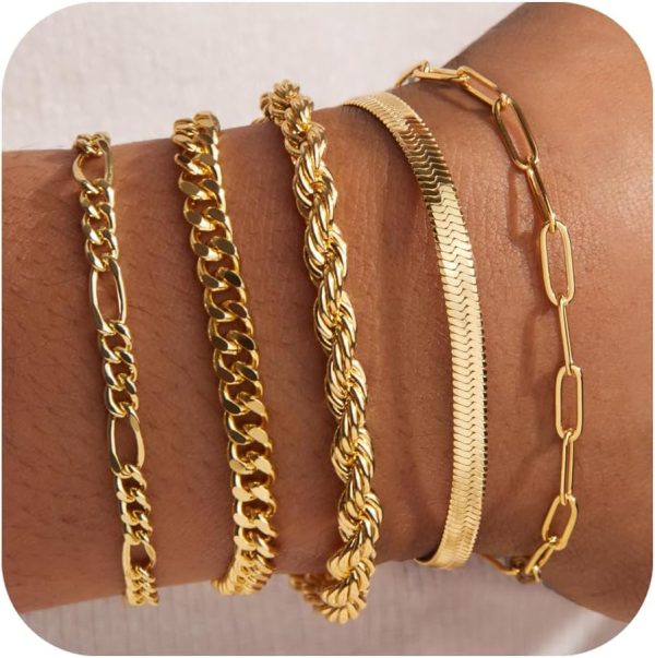 Gold Bracelets for Women,Dainty Bracelets Set for Women Trendy, Gold Bracelets Stack With Beaded, Cuban, Paperclip, Heart, Snake, Rope, Pearl, Cross, Hand Chain, Silver Jewelry Gifts for Women Christmas - Image 66