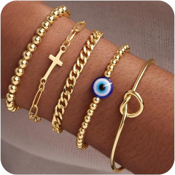 Gold Bracelets for Women,Dainty Bracelets Set for Women Trendy, Gold Bracelets Stack With Beaded, Cuban, Paperclip, Heart, Snake, Rope, Pearl, Cross, Hand Chain, Silver Jewelry Gifts for Women Christmas - Image 67