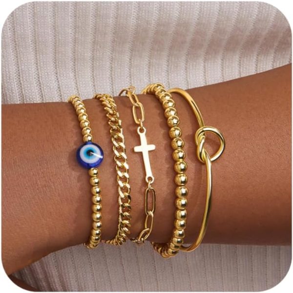 Gold Bracelets for Women,Dainty Bracelets Set for Women Trendy, Gold Bracelets Stack With Beaded, Cuban, Paperclip, Heart, Snake, Rope, Pearl, Cross, Hand Chain, Silver Jewelry Gifts for Women Christmas - Image 68