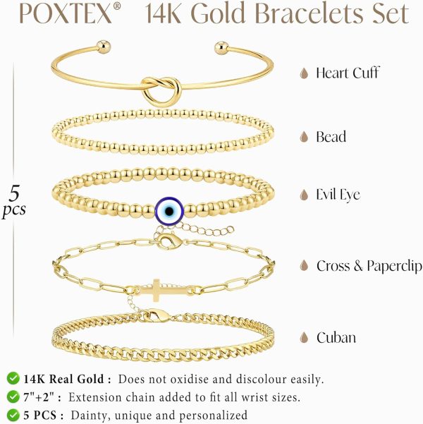 Gold Bracelets for Women,Dainty Bracelets Set for Women Trendy, Gold Bracelets Stack With Beaded, Cuban, Paperclip, Heart, Snake, Rope, Pearl, Cross, Hand Chain, Silver Jewelry Gifts for Women Christmas - Image 74