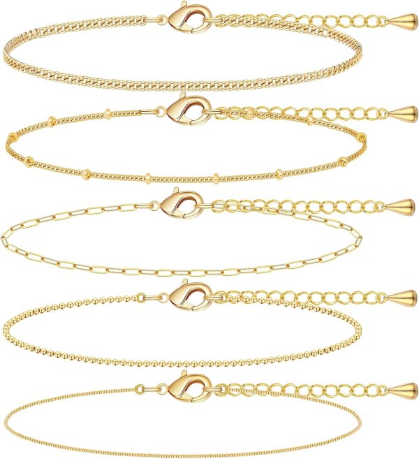 Gold Bracelets for Women,Dainty Bracelets Set for Women Trendy, Gold Bracelets Stack With Beaded, Cuban, Paperclip, Heart, Snake, Rope, Pearl, Cross, Hand Chain, Silver Jewelry Gifts for Women Christmas - Image 76