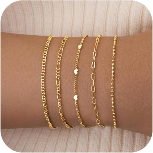 Gold Bracelets for Women,Dainty Bracelets Set for Women Trendy, Gold Bracelets Stack With Beaded, Cuban, Paperclip, Heart, Snake, Rope, Pearl, Cross, Hand Chain, Silver Jewelry Gifts for Women Christmas - Image 82