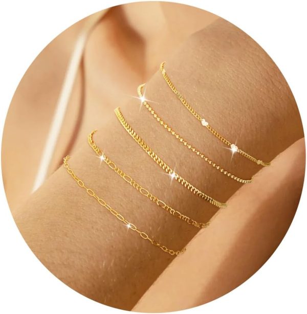 Gold Bracelets for Women,Dainty Bracelets Set for Women Trendy, Gold Bracelets Stack With Beaded, Cuban, Paperclip, Heart, Snake, Rope, Pearl, Cross, Hand Chain, Silver Jewelry Gifts for Women Christmas - Image 88