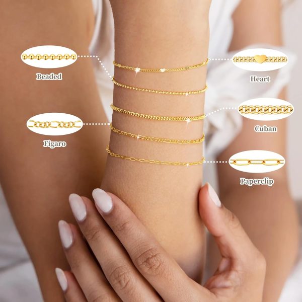 Gold Bracelets for Women,Dainty Bracelets Set for Women Trendy, Gold Bracelets Stack With Beaded, Cuban, Paperclip, Heart, Snake, Rope, Pearl, Cross, Hand Chain, Silver Jewelry Gifts for Women Christmas - Image 89