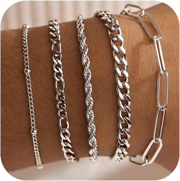 Gold Bracelets for Women,Dainty Bracelets Set for Women Trendy, Gold Bracelets Stack With Beaded, Cuban, Paperclip, Heart, Snake, Rope, Pearl, Cross, Hand Chain, Silver Jewelry Gifts for Women Christmas - Image 91