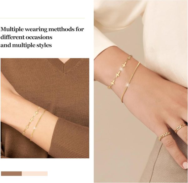 Gold Bracelets for Women,Dainty Bracelets Set for Women Trendy, Gold Bracelets Stack With Beaded, Cuban, Paperclip, Heart, Snake, Rope, Pearl, Cross, Hand Chain, Silver Jewelry Gifts for Women Christmas - Image 103