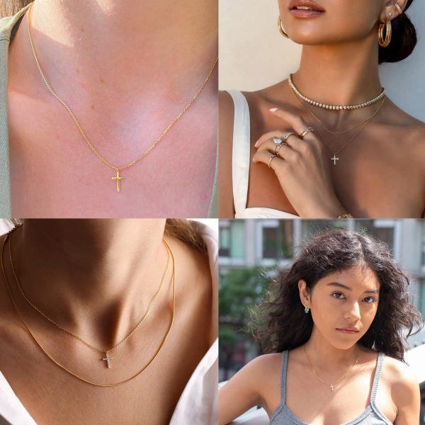 Cross Necklace for Women, Dainty14K Real Gold Silver Plated Cross Choker Pendant Jewelry Non Tarnish Waterproof Trendy Cute Simple Small Necklace Easter Christian Baptism Religious Faith Jewelry Gifts - Image 12