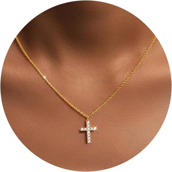 Cross Necklace for Women, Dainty14K Real Gold Silver Plated Cross Choker Pendant Jewelry Non Tarnish Waterproof Trendy Cute Simple Small Necklace Easter Christian Baptism Religious Faith Jewelry Gifts - Image 15