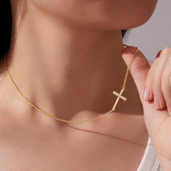 Cross Necklace for Women, Dainty14K Real Gold Silver Plated Cross Choker Pendant Jewelry Non Tarnish Waterproof Trendy Cute Simple Small Necklace Easter Christian Baptism Religious Faith Jewelry Gifts - Image 43