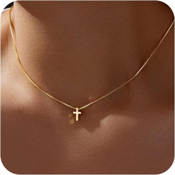 Cross Necklace for Women, Dainty14K Real Gold Silver Plated Cross Choker Pendant Jewelry Non Tarnish Waterproof Trendy Cute Simple Small Necklace Easter Christian Baptism Religious Faith Jewelry Gifts - Image 68