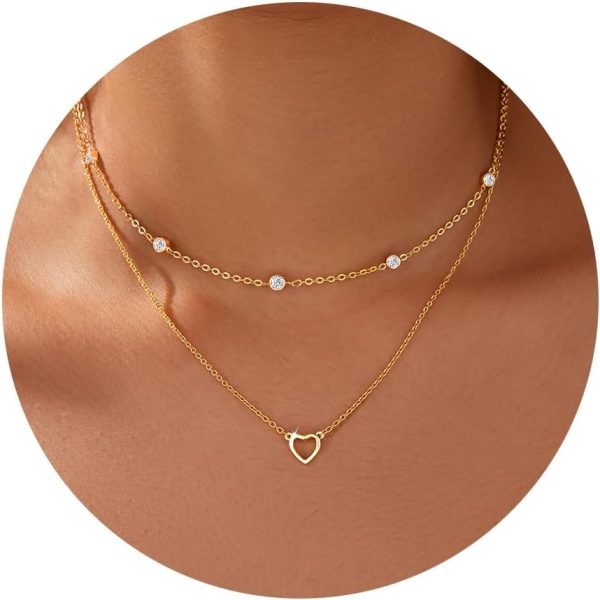 Heart Necklaces for Women, Dainty 14K Gold/Silver Plated Necklace Cute Tiny Gold Diamond Infiniy Heart Pendant Jewelry, Ideal Gifts for Mothers Day Valentines Day Birthday Christmas Graduation