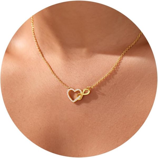 Heart Necklaces for Women, Dainty 14K Gold/Silver Plated Necklace Cute Tiny Gold Diamond Infiniy Heart Pendant Jewelry, Ideal Gifts for Mothers Day Valentines Day Birthday Christmas Graduation - Image 9