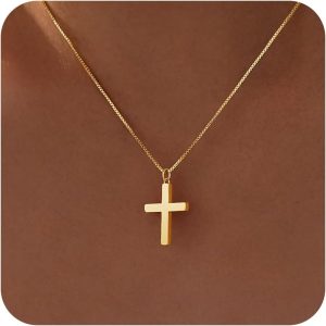 Cross Necklace for Women, Dainty14K Real Gold Silver Plated Cross Choker Pendant Jewelry Non Tarnish Waterproof Trendy Cute Simple Small Necklace Easter Christian Baptism Religious Faith Jewelry Gifts