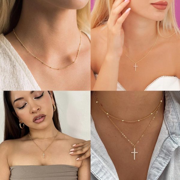 Cross Necklace for Women, Dainty14K Real Gold Silver Plated Cross Choker Pendant Jewelry Non Tarnish Waterproof Trendy Cute Simple Small Necklace Easter Christian Baptism Religious Faith Jewelry Gifts - Image 24