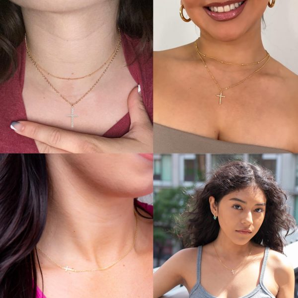 Cross Necklace for Women, Dainty14K Real Gold Silver Plated Cross Choker Pendant Jewelry Non Tarnish Waterproof Trendy Cute Simple Small Necklace Easter Christian Baptism Religious Faith Jewelry Gifts - Image 25