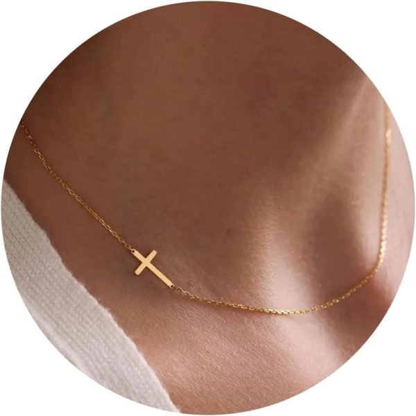 Cross Necklace for Women, Dainty14K Real Gold Silver Plated Cross Choker Pendant Jewelry Non Tarnish Waterproof Trendy Cute Simple Small Necklace Easter Christian Baptism Religious Faith Jewelry Gifts - Image 41