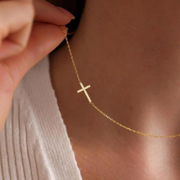 Cross Necklace for Women, Dainty14K Real Gold Silver Plated Cross Choker Pendant Jewelry Non Tarnish Waterproof Trendy Cute Simple Small Necklace Easter Christian Baptism Religious Faith Jewelry Gifts - Image 45