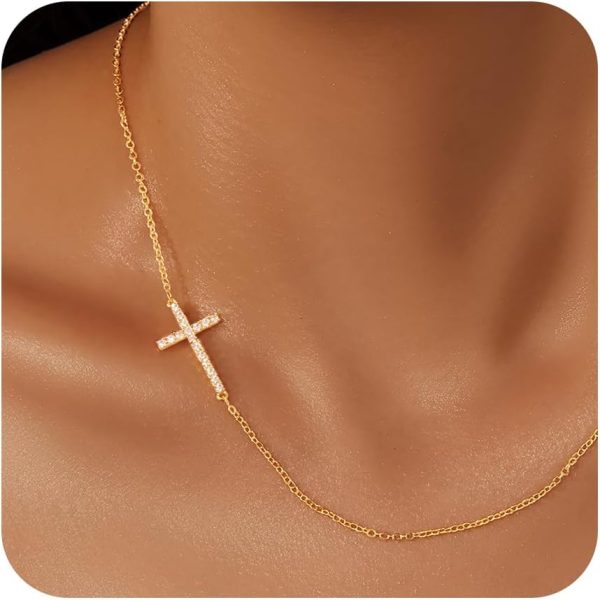 Cross Necklace for Women, Dainty14K Real Gold Silver Plated Cross Choker Pendant Jewelry Non Tarnish Waterproof Trendy Cute Simple Small Necklace Easter Christian Baptism Religious Faith Jewelry Gifts - Image 47