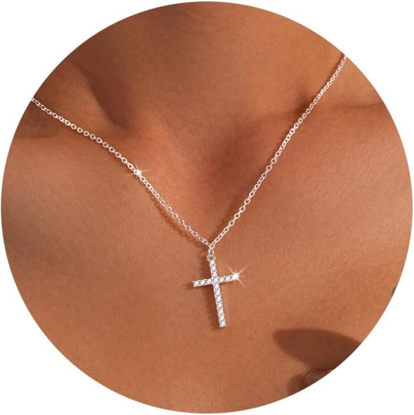 Cross Necklace for Women, Dainty14K Real Gold Silver Plated Cross Choker Pendant Jewelry Non Tarnish Waterproof Trendy Cute Simple Small Necklace Easter Christian Baptism Religious Faith Jewelry Gifts - Image 68