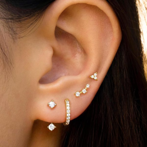 4 Pairs Stud Hoop Earrings Set for Women, Trendy Dangle Jacket Huggie Stacks for Multiple Piercing, Hypoallergenic Cartilage Jewelry Gifts - Image 2
