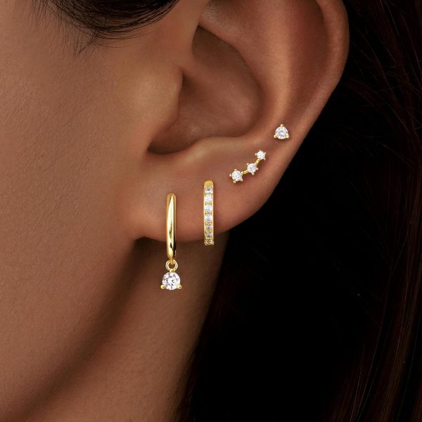 4 Pairs Stud Hoop Earrings Set for Women, Trendy Dangle Jacket Huggie Stacks for Multiple Piercing, Hypoallergenic Cartilage Jewelry Gifts - Image 3