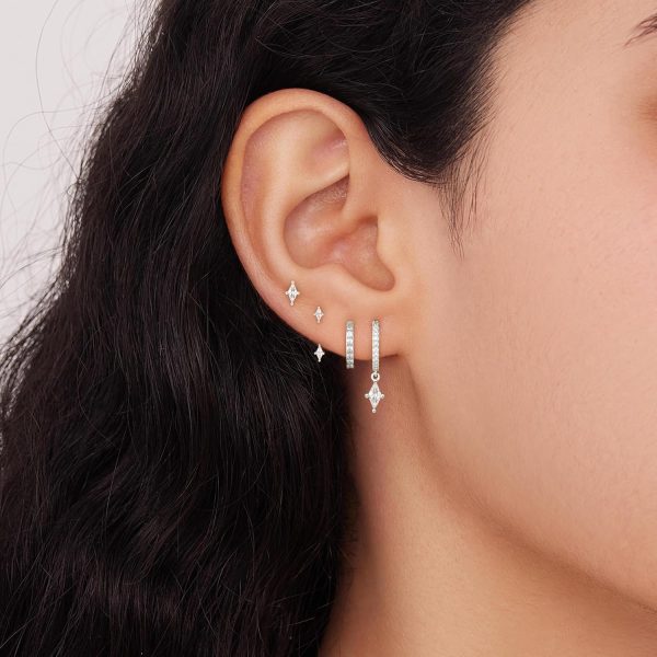 4 Pairs Stud Hoop Earrings Set for Women, Trendy Dangle Jacket Huggie Stacks for Multiple Piercing, Hypoallergenic Cartilage Jewelry Gifts - Image 10