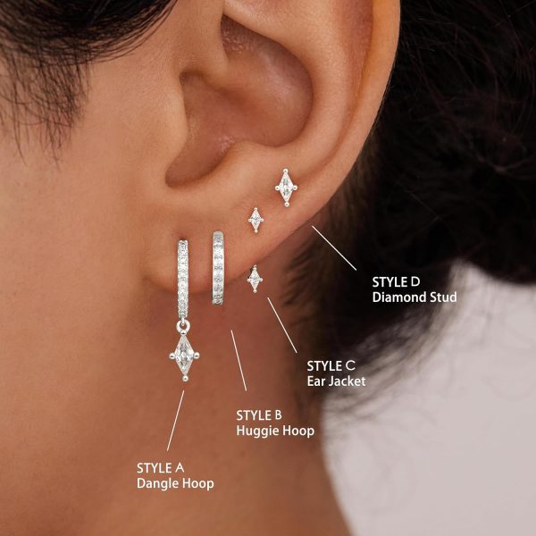 4 Pairs Stud Hoop Earrings Set for Women, Trendy Dangle Jacket Huggie Stacks for Multiple Piercing, Hypoallergenic Cartilage Jewelry Gifts - Image 11