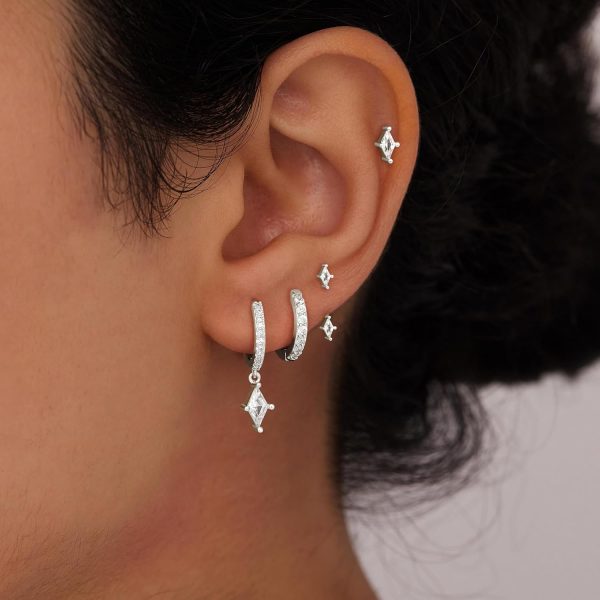 4 Pairs Stud Hoop Earrings Set for Women, Trendy Dangle Jacket Huggie Stacks for Multiple Piercing, Hypoallergenic Cartilage Jewelry Gifts - Image 13