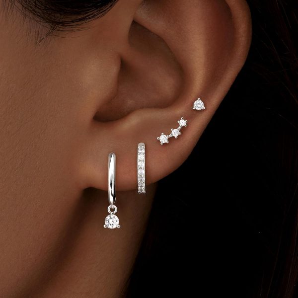 4 Pairs Stud Hoop Earrings Set for Women, Trendy Dangle Jacket Huggie Stacks for Multiple Piercing, Hypoallergenic Cartilage Jewelry Gifts - Image 15
