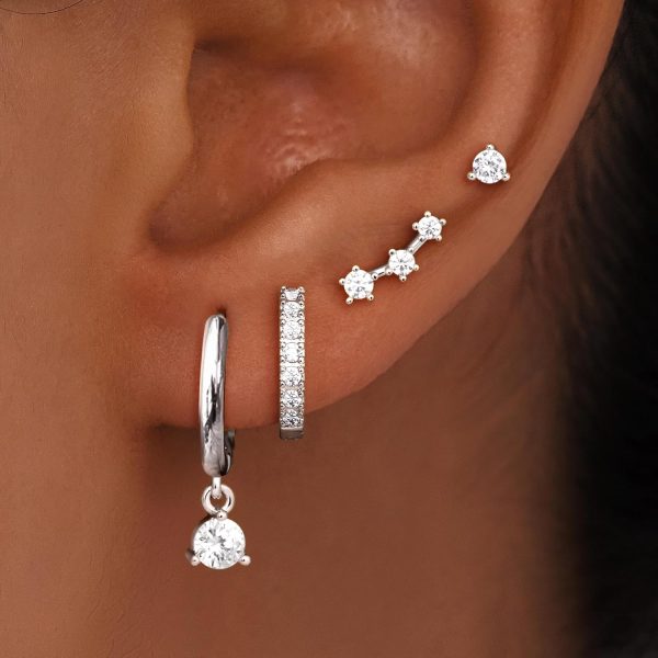 4 Pairs Stud Hoop Earrings Set for Women, Trendy Dangle Jacket Huggie Stacks for Multiple Piercing, Hypoallergenic Cartilage Jewelry Gifts - Image 17