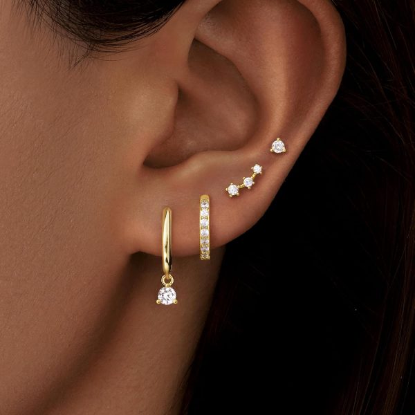 4 Pairs Stud Hoop Earrings Set for Women, Trendy Dangle Jacket Huggie Stacks for Multiple Piercing, Hypoallergenic Cartilage Jewelry Gifts - Image 25