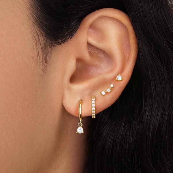 4 Pairs Stud Hoop Earrings Set for Women, Trendy Dangle Jacket Huggie Stacks for Multiple Piercing, Hypoallergenic Cartilage Jewelry Gifts - Image 26