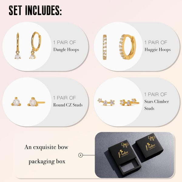 4 Pairs Stud Hoop Earrings Set for Women, Trendy Dangle Jacket Huggie Stacks for Multiple Piercing, Hypoallergenic Cartilage Jewelry Gifts - Image 27