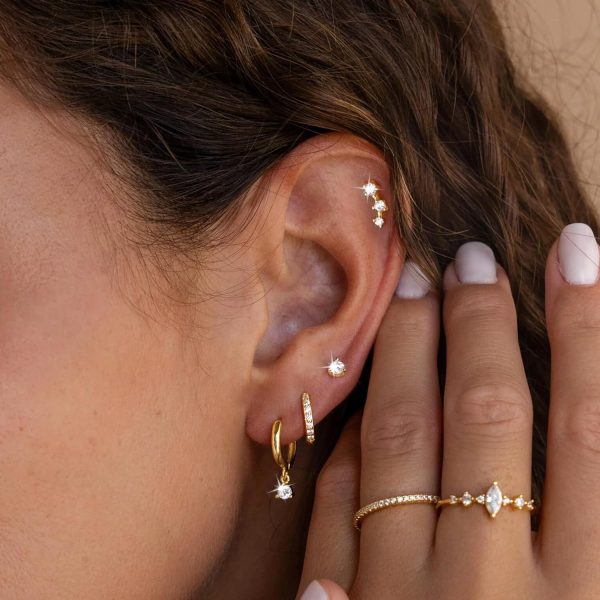 4 Pairs Stud Hoop Earrings Set for Women, Trendy Dangle Jacket Huggie Stacks for Multiple Piercing, Hypoallergenic Cartilage Jewelry Gifts - Image 28