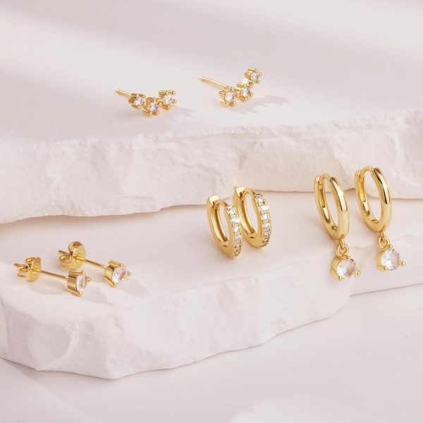 4 Pairs Stud Hoop Earrings Set for Women, Trendy Dangle Jacket Huggie Stacks for Multiple Piercing, Hypoallergenic Cartilage Jewelry Gifts - Image 29