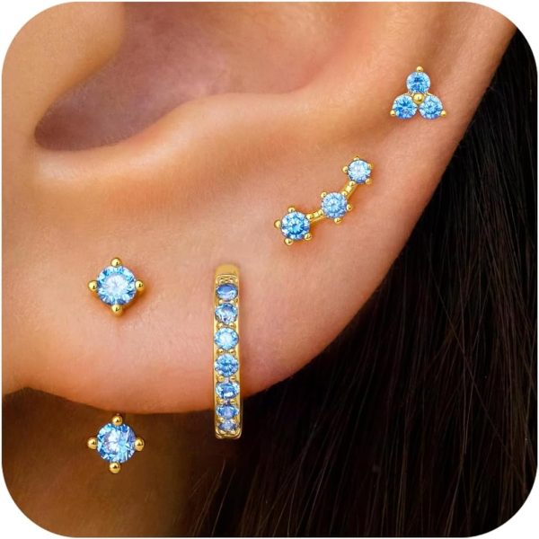 4 Pairs Stud Hoop Earrings Set for Women, Trendy Dangle Jacket Huggie Stacks for Multiple Piercing, Hypoallergenic Cartilage Jewelry Gifts - Image 39