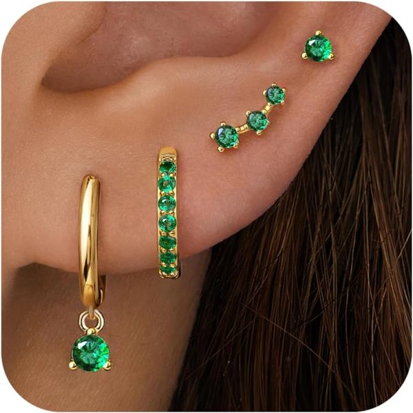 4 Pairs Stud Hoop Earrings Set for Women, Trendy Dangle Jacket Huggie Stacks for Multiple Piercing, Hypoallergenic Cartilage Jewelry Gifts - Image 43