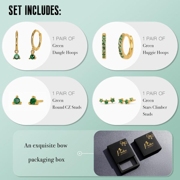 4 Pairs Stud Hoop Earrings Set for Women, Trendy Dangle Jacket Huggie Stacks for Multiple Piercing, Hypoallergenic Cartilage Jewelry Gifts - Image 46