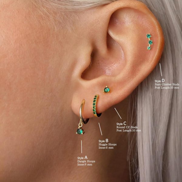 4 Pairs Stud Hoop Earrings Set for Women, Trendy Dangle Jacket Huggie Stacks for Multiple Piercing, Hypoallergenic Cartilage Jewelry Gifts - Image 47