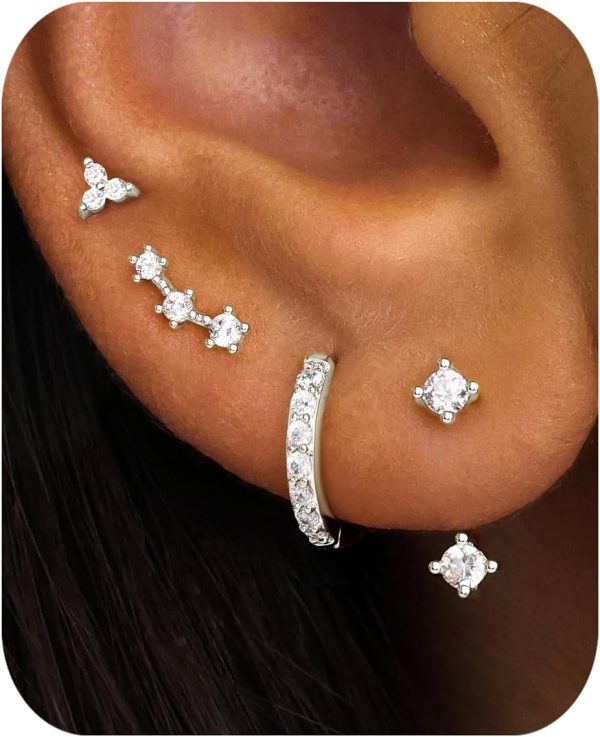 4 Pairs Stud Hoop Earrings Set for Women, Trendy Dangle Jacket Huggie Stacks for Multiple Piercing, Hypoallergenic Cartilage Jewelry Gifts - Image 54