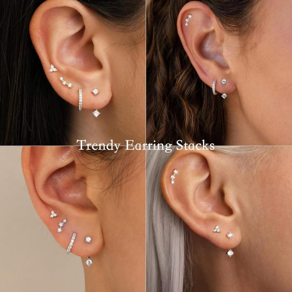 4 Pairs Stud Hoop Earrings Set for Women, Trendy Dangle Jacket Huggie Stacks for Multiple Piercing, Hypoallergenic Cartilage Jewelry Gifts - Image 56
