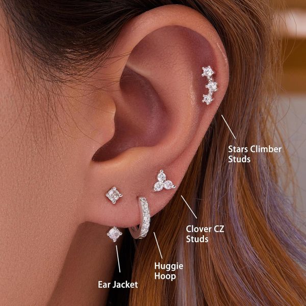 4 Pairs Stud Hoop Earrings Set for Women, Trendy Dangle Jacket Huggie Stacks for Multiple Piercing, Hypoallergenic Cartilage Jewelry Gifts - Image 58