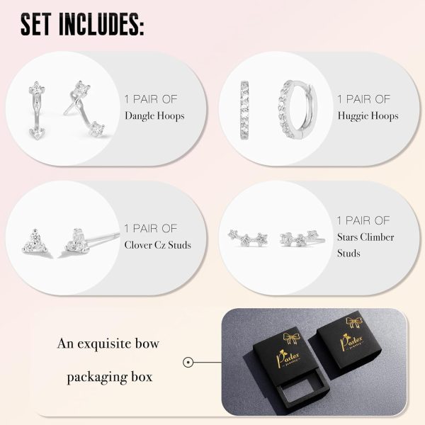 4 Pairs Stud Hoop Earrings Set for Women, Trendy Dangle Jacket Huggie Stacks for Multiple Piercing, Hypoallergenic Cartilage Jewelry Gifts - Image 60